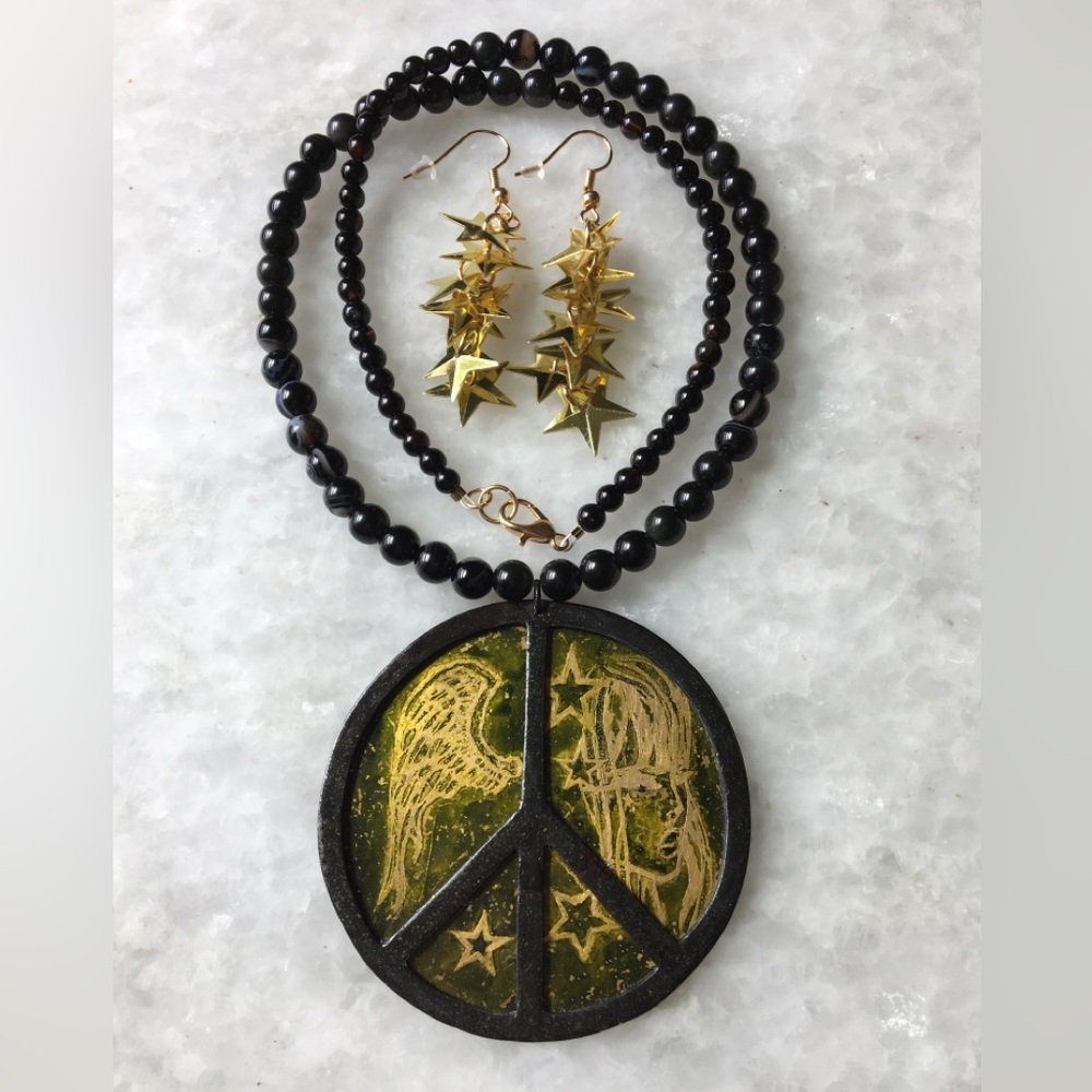 Peace Necklace | Handcrafted with black onyx and black agate beaded 18” necklace - Picture 16 of 16
